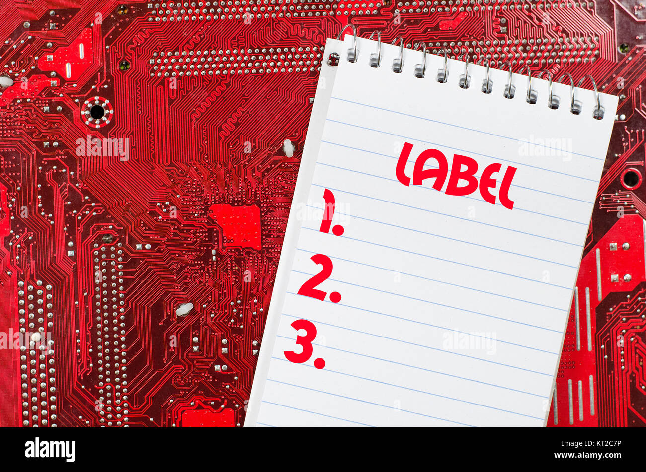 Label text concept over computer background Stock Photo