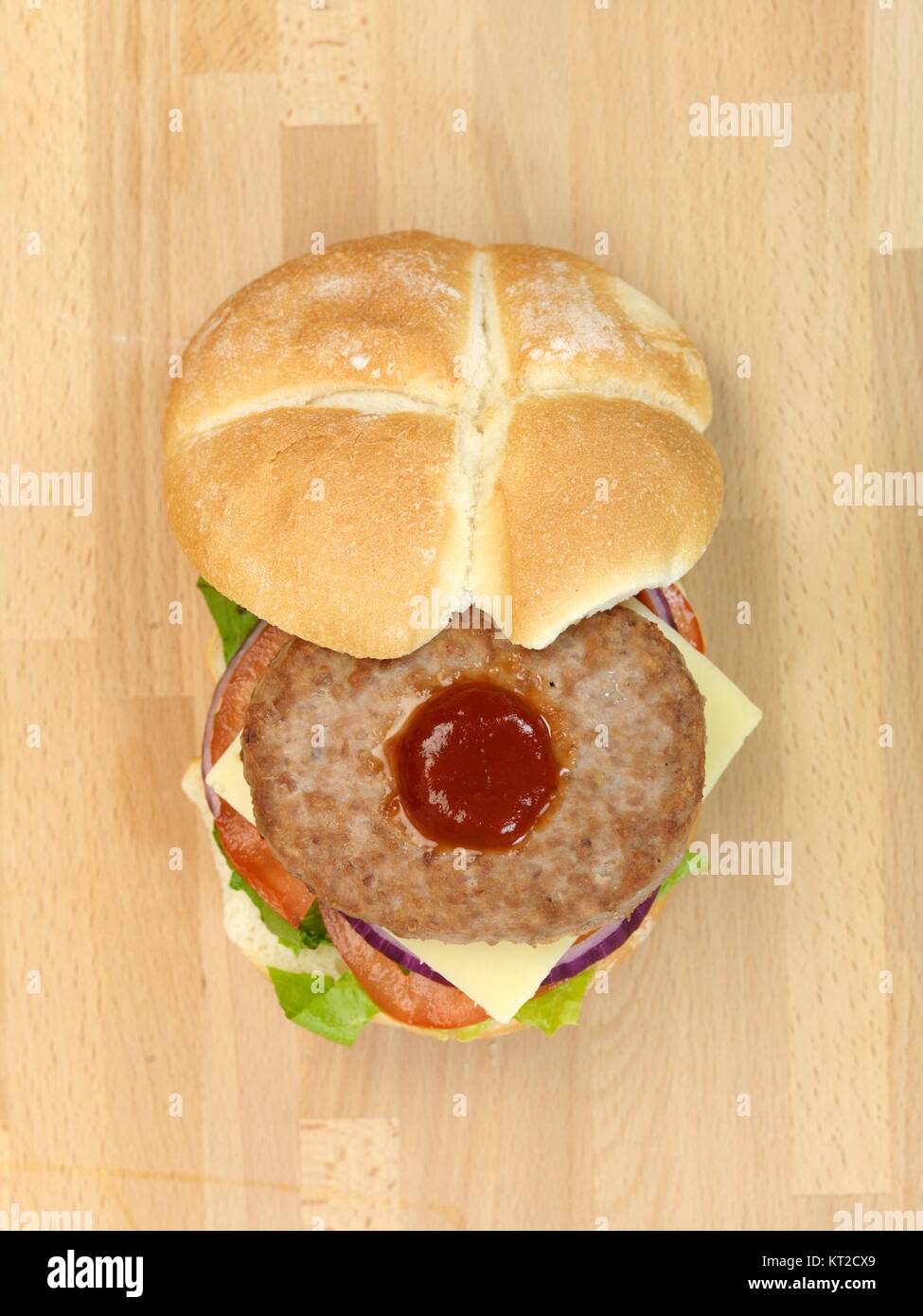 A freshly made American style hamburger with sauce Stock Photo Alamy