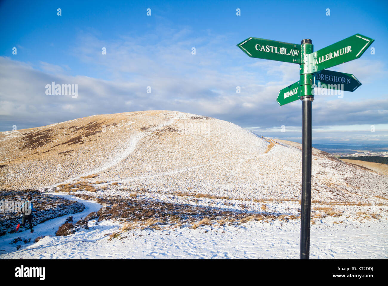 Winter walking in the Pentland Hills near Edinburgh after a snow fall in January. Stock Photo