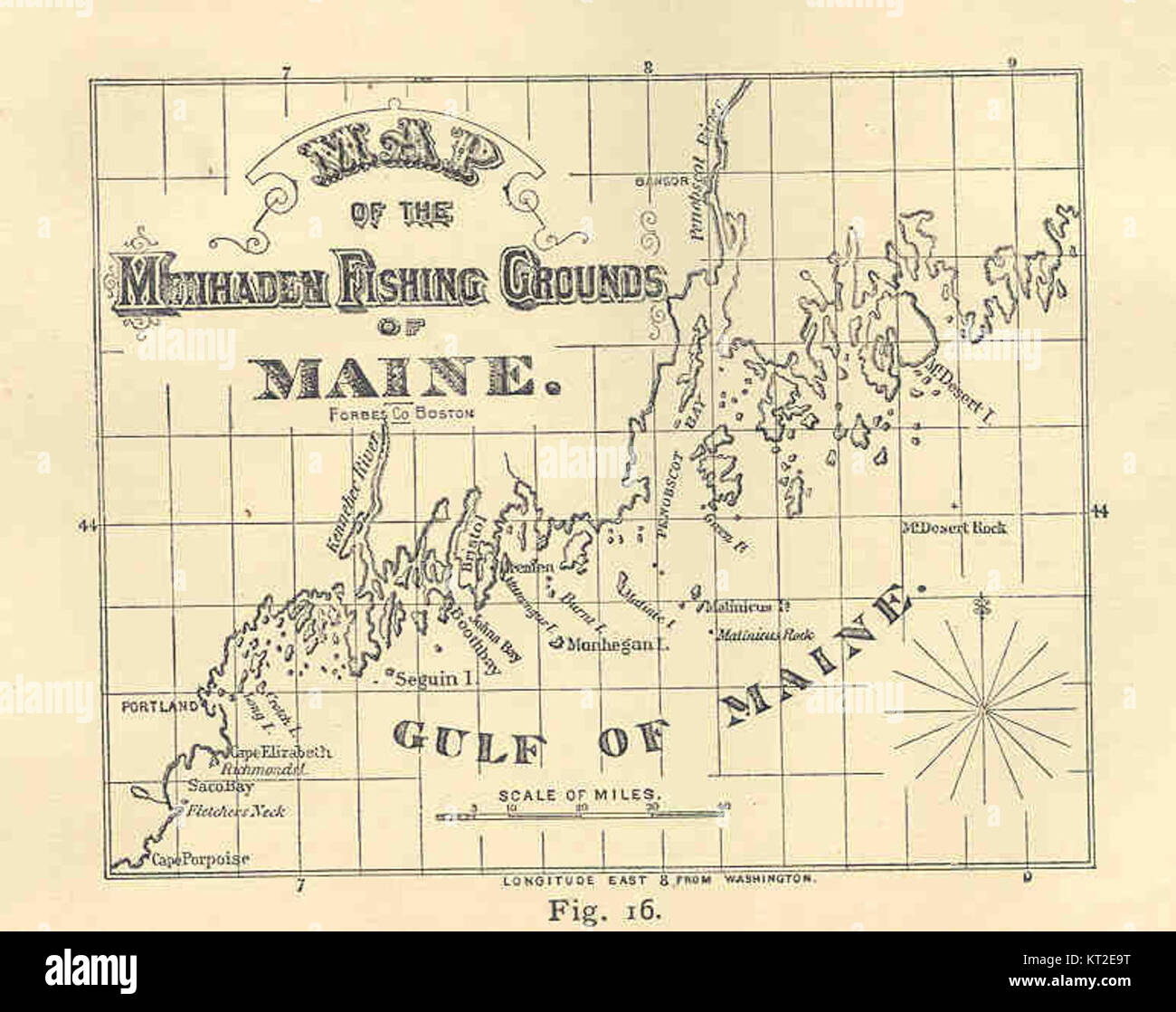 33667 Map of the Menhaden Fishing Grounds of Maine Stock Photo