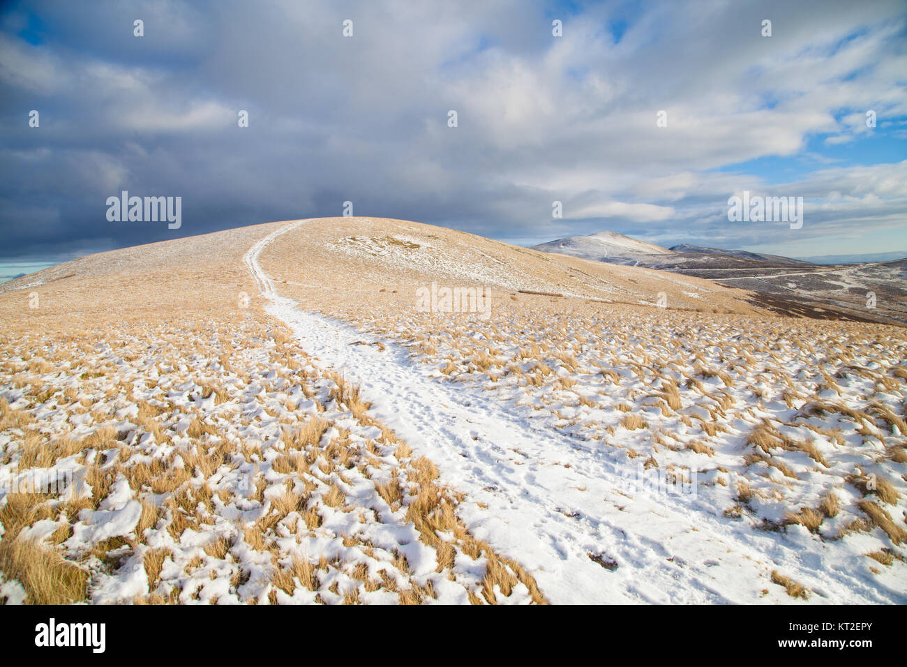 Winter walking in the Pentland Hills near Edinburgh after a snow fall in January. Stock Photo