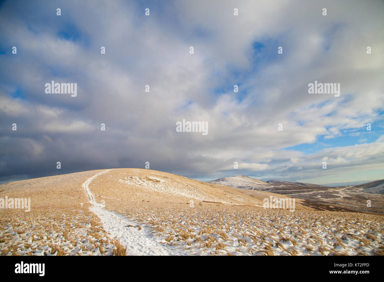 Winter walking in the Pentland Hills near Edinburgh after a snow fall in January. Stock Photo