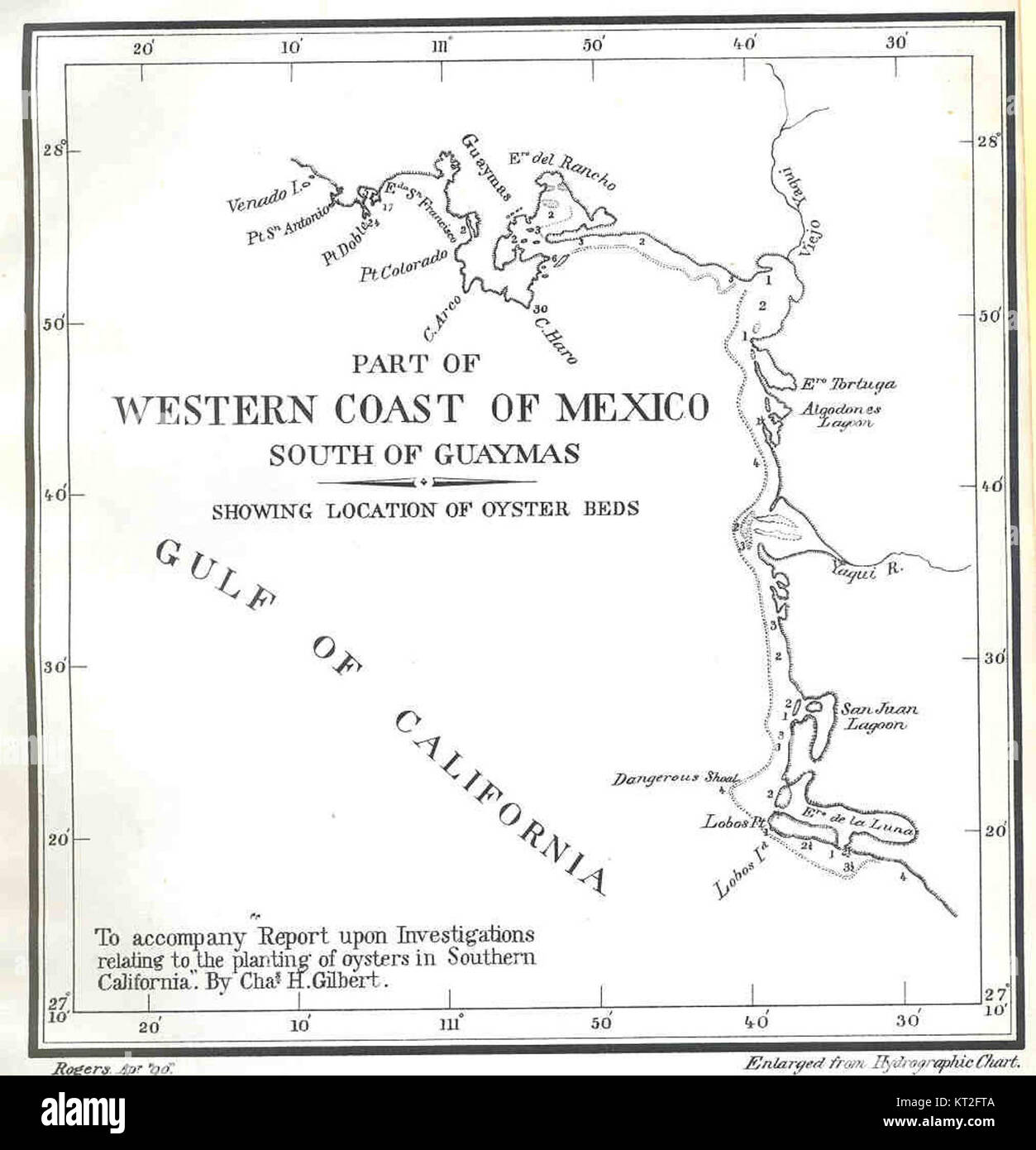 This map depicts part of the western coast of Mexico, located south of Guaymas. The region is known for its coastal geography, marine ecosystems, and historical significance as part of Mexicoâ€™s Pacific coastline. Stock Photo