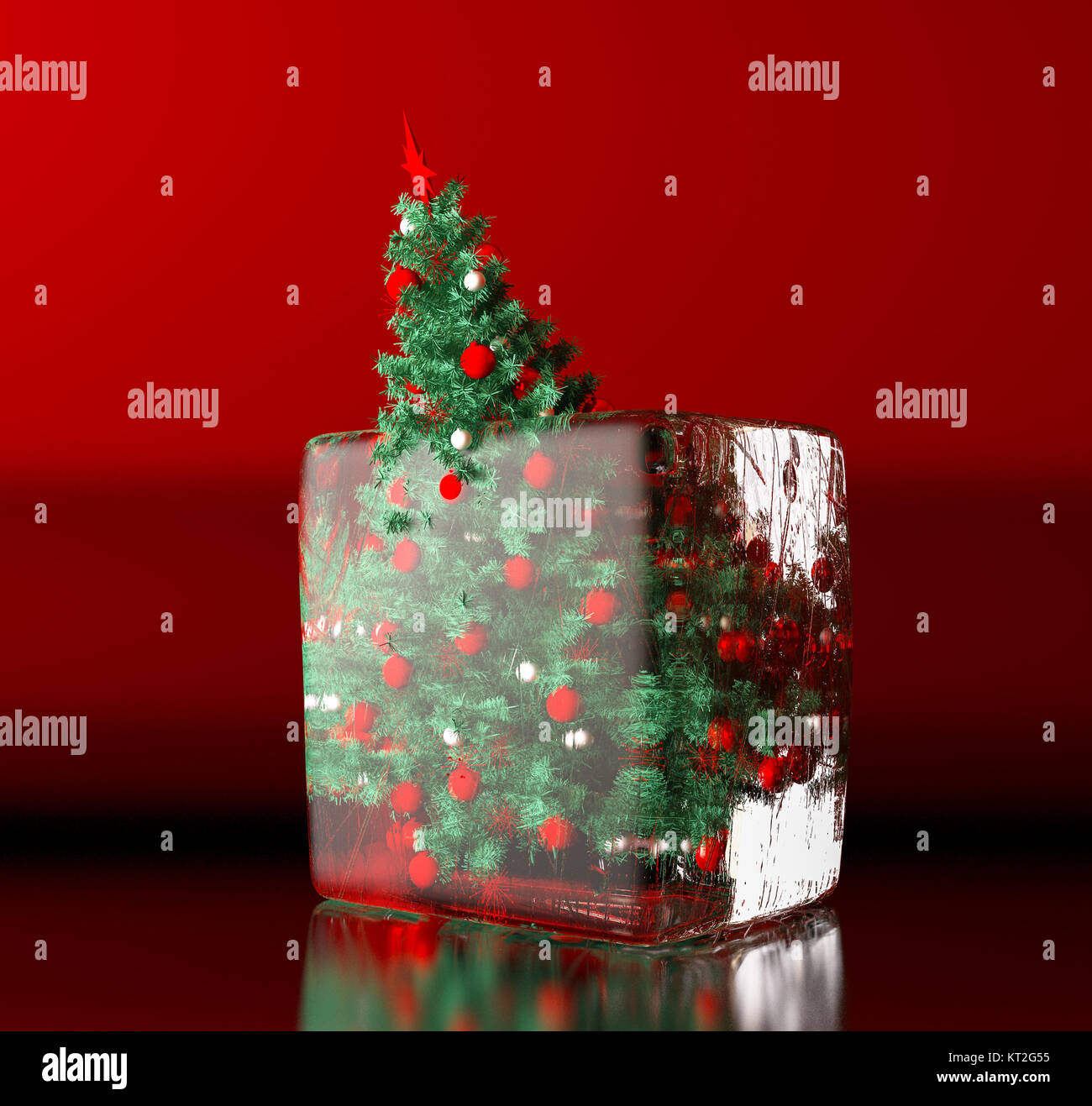 Christmas tree in ice cube 3d render Stock Photo - Alamy