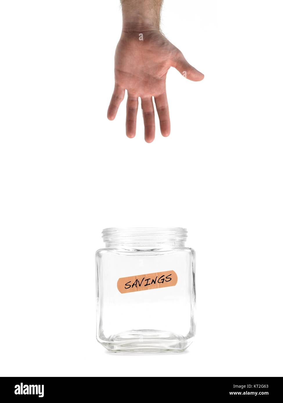 An empty money jar isolated against a white background Stock Photo