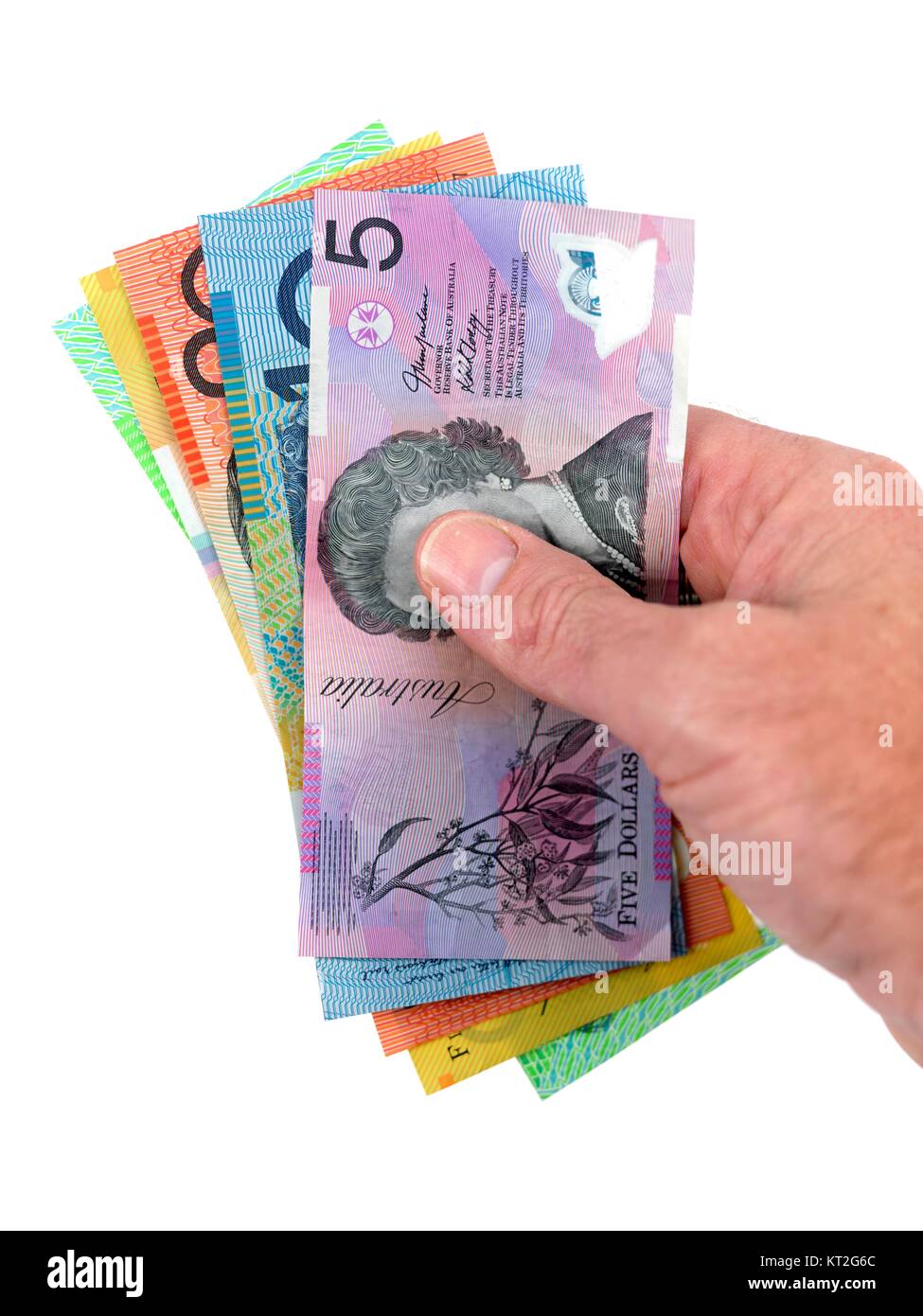 Australian currency isolated against a white background Stock Photo - Alamy