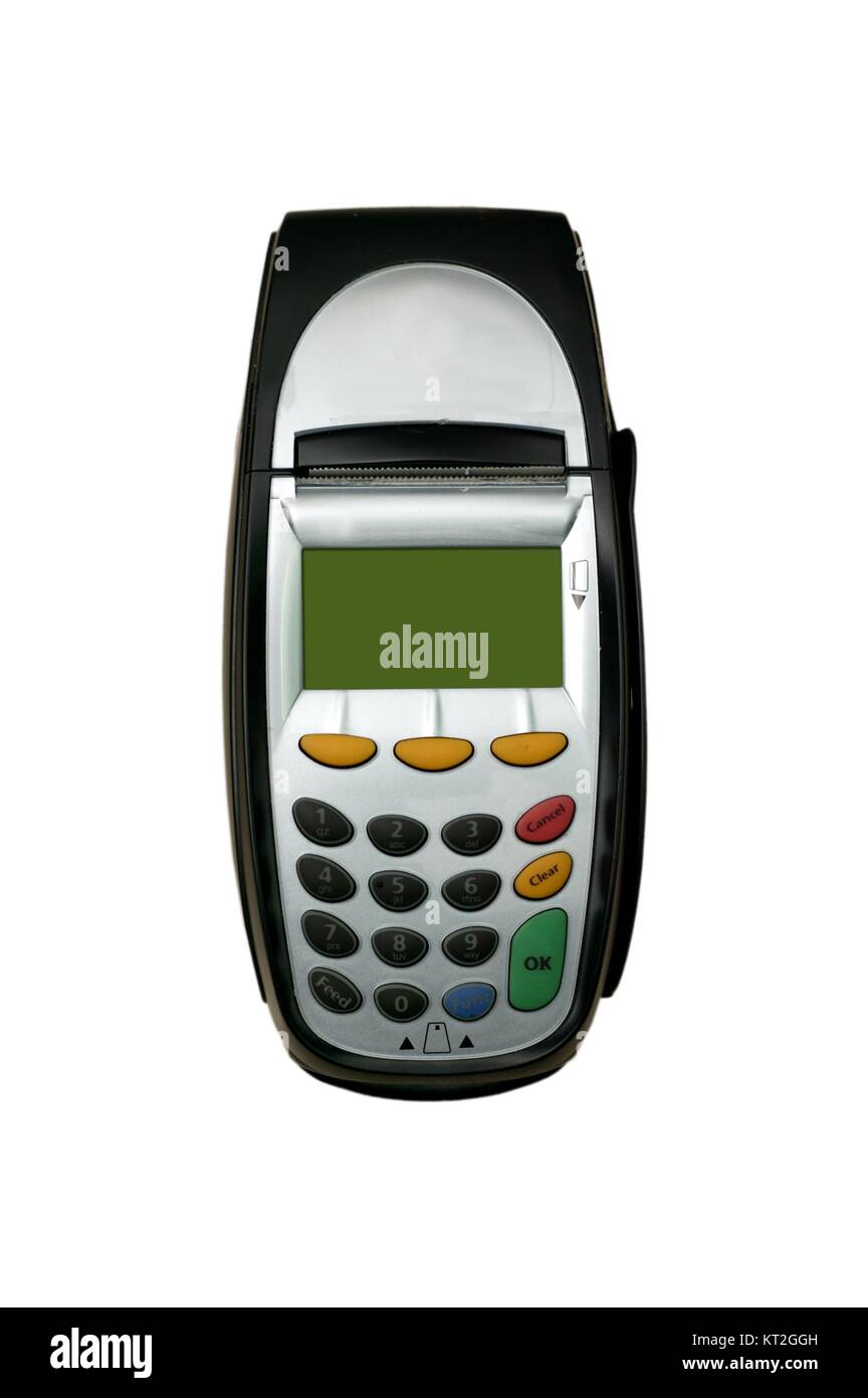 A eftpos machine on a plain background Stock Photo