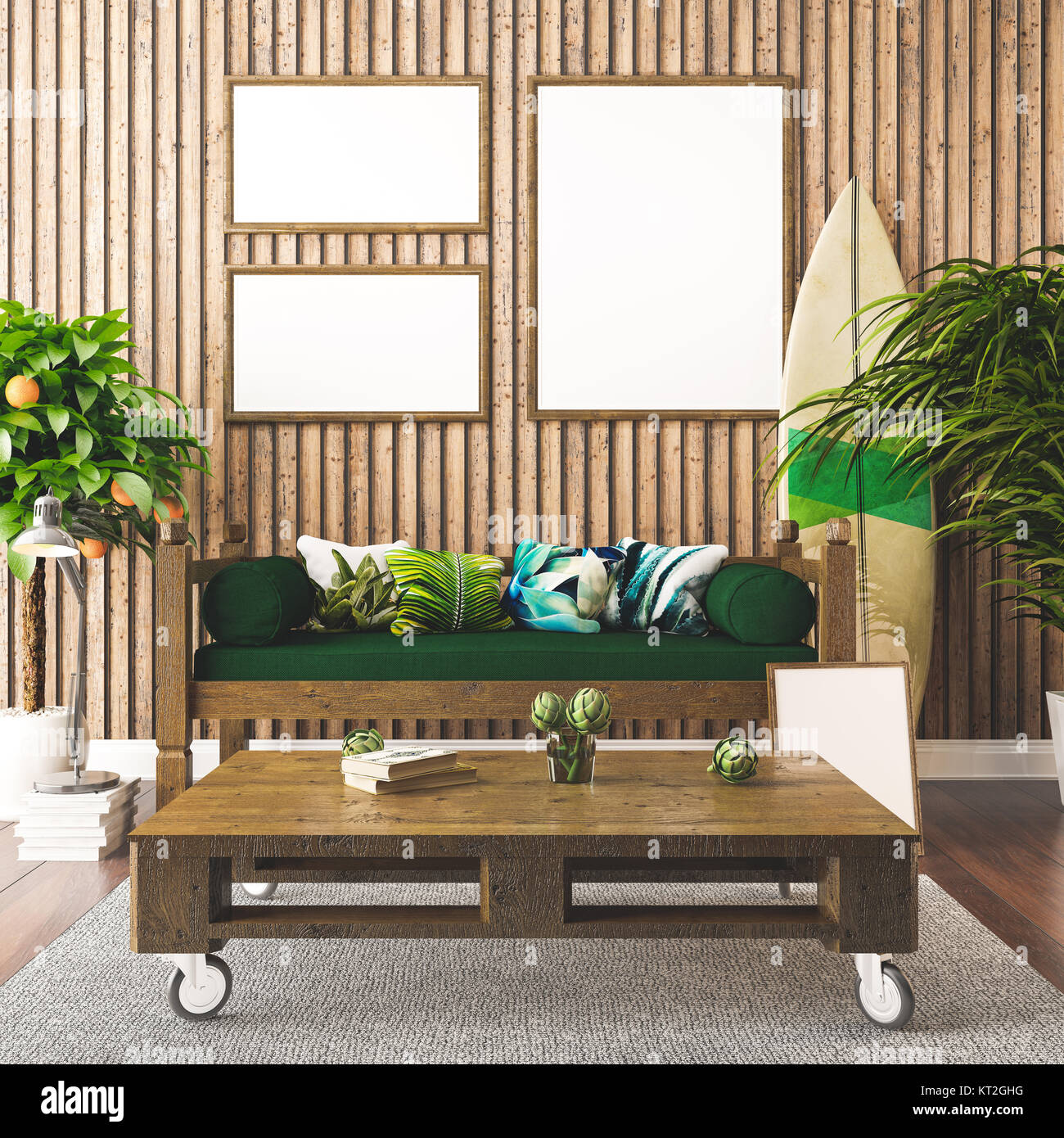 Tropical interior, Hawaiian style 3d render Stock Photo