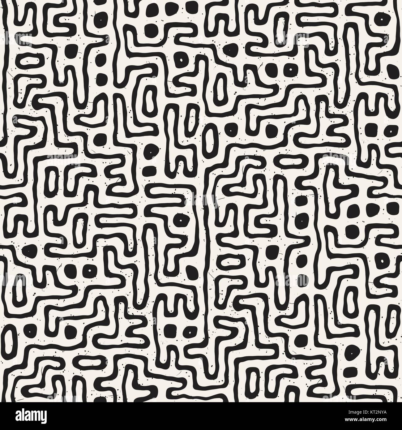 Vector Seamless Black And White Rounded Irregular Maze Pattern ...