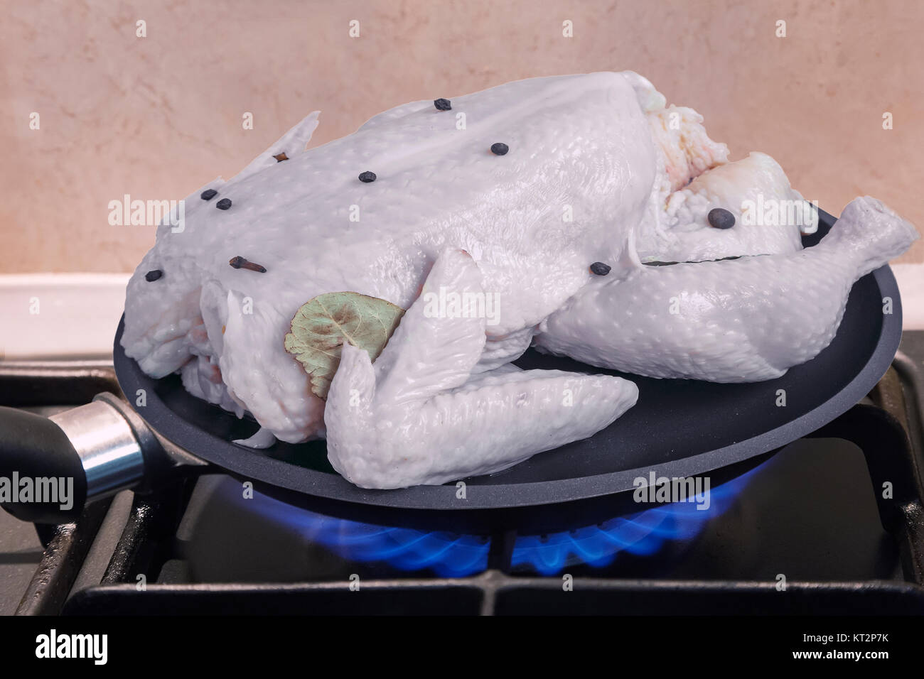 https://c8.alamy.com/comp/KT2P7K/on-fire-gas-stove-a-frying-pan-with-the-chicken-prepared-for-roasting-KT2P7K.jpg