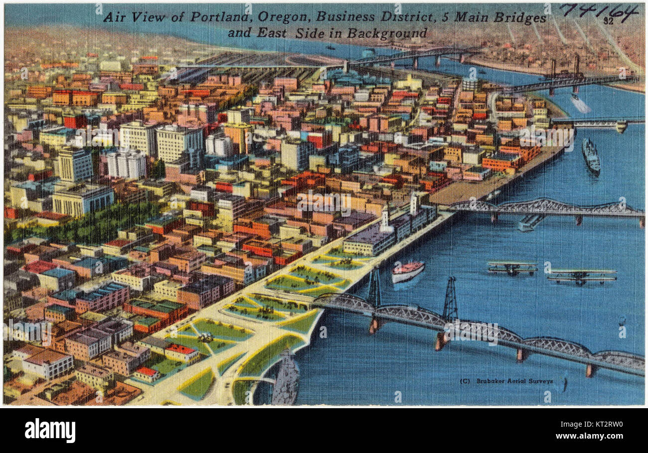 Portland Layout An aerial view of Portland, Oregon, showcasing its business district ...