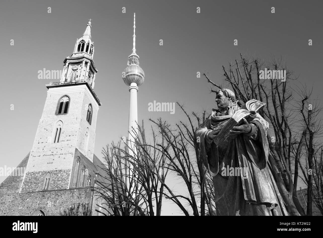 BERLIN, GERMANY, FEBRUARY - 13, 2017: The staue of reformator Martin Luther in front of Marienkirche church by Paul Martin Otto and Robert Toberenth Stock Photo