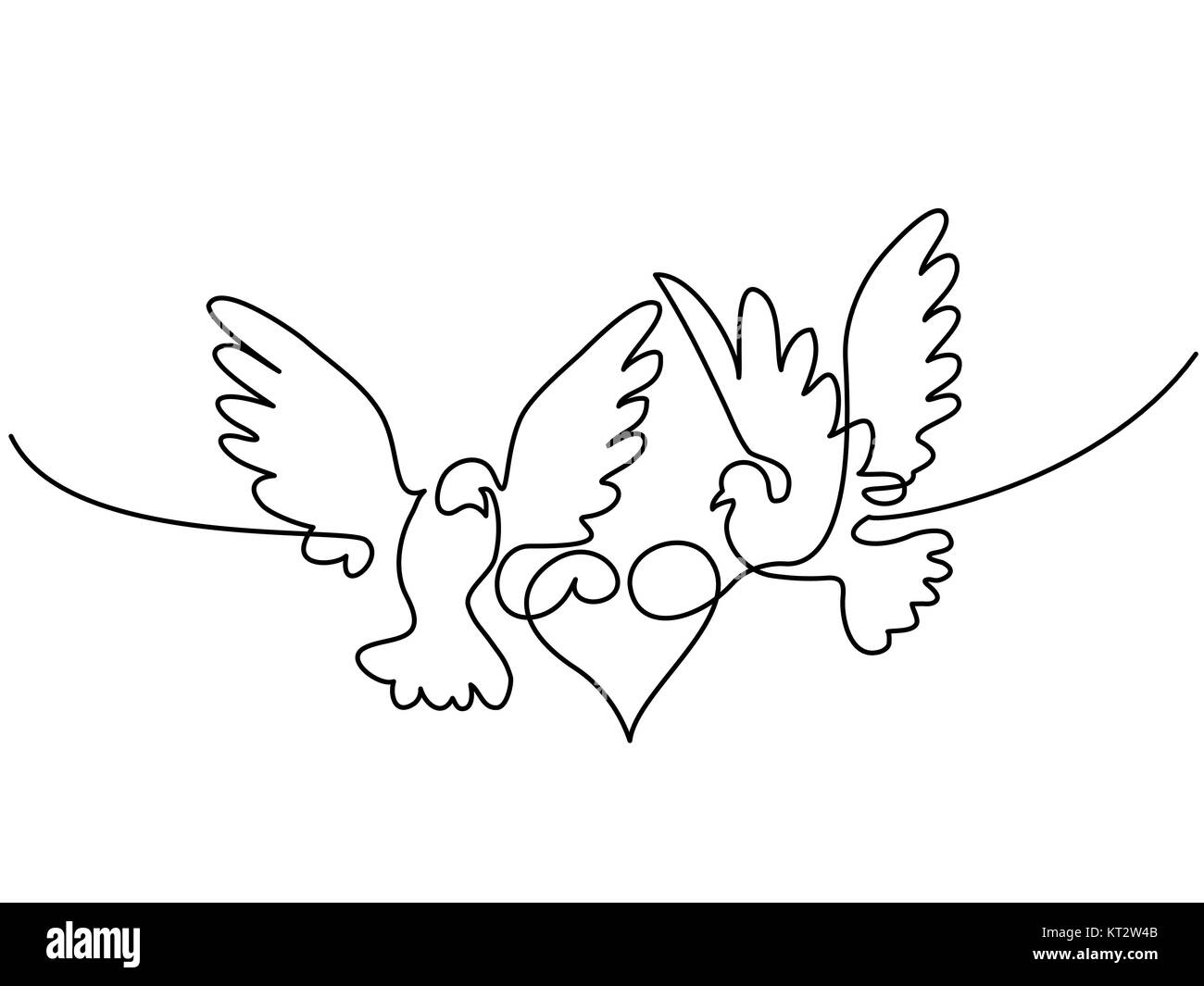 Flying two pigeons with heart logo Stock Vector