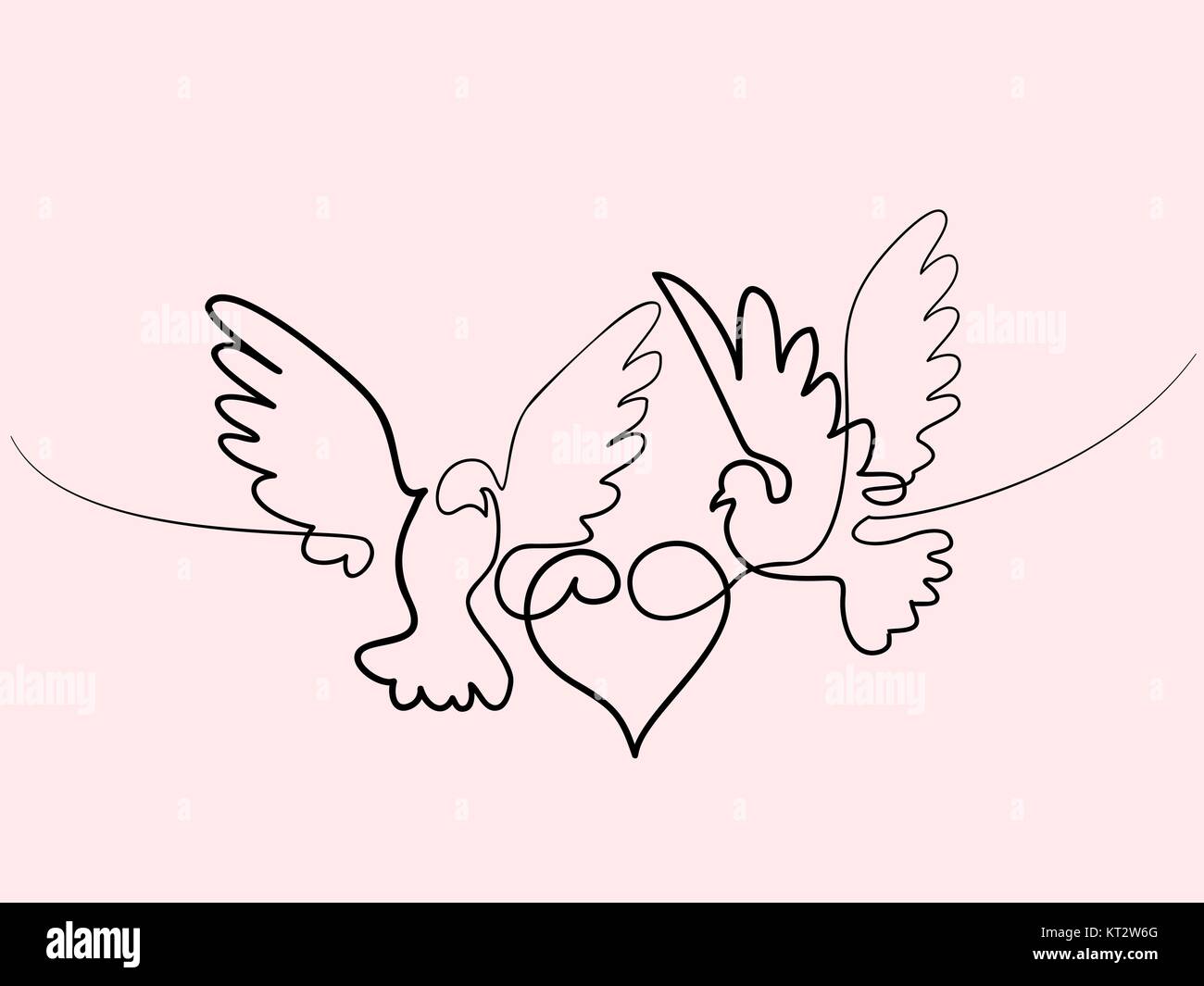 Flying two pigeons with heart logo Stock Vector