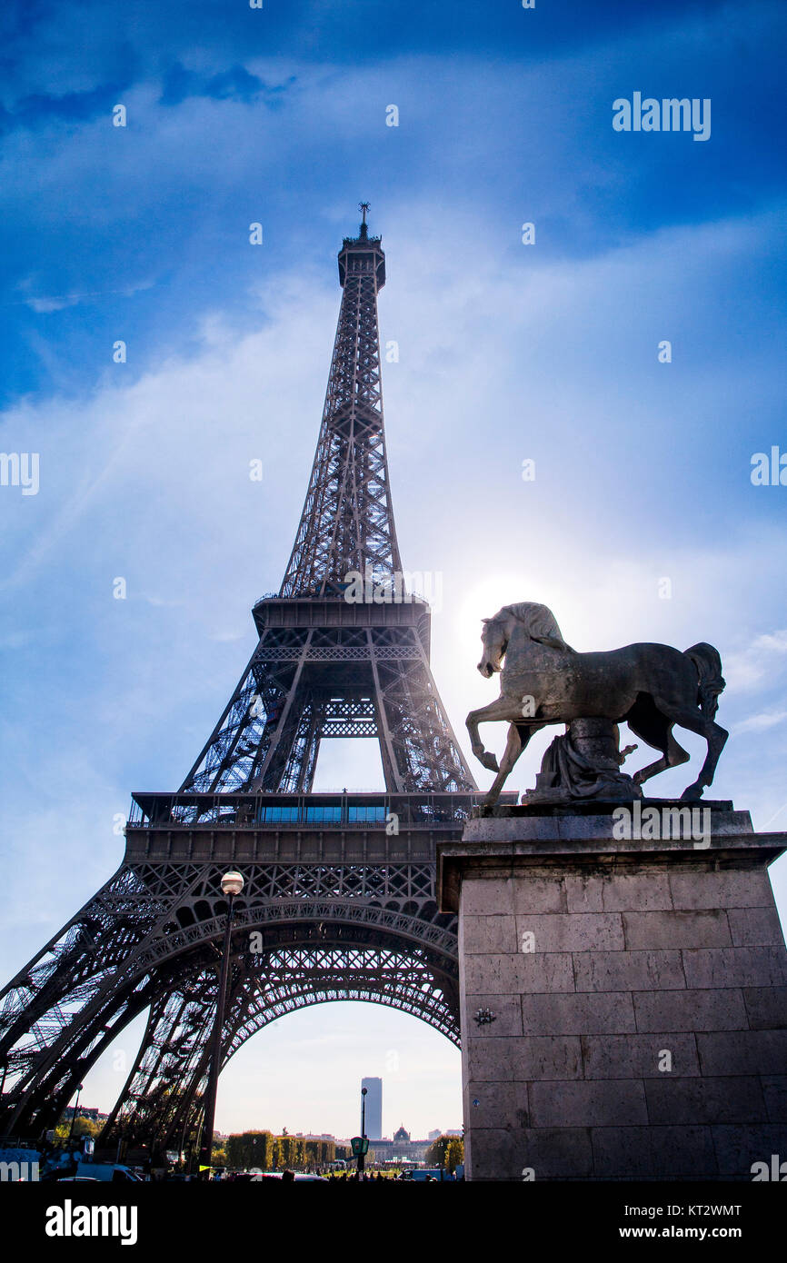 The Eiffel Tower rises into the skyline of central Paris, France. Stock Photo