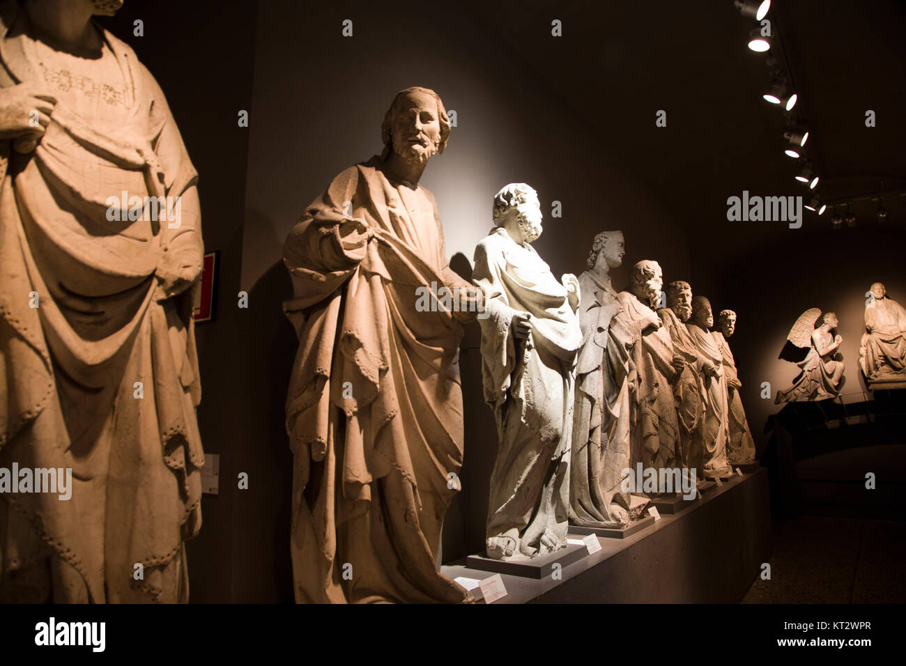 Historical statues reside inside the Siena Cathedral or Santa Maria Assunta Cathedral in Siena, Italy. Stock Photo