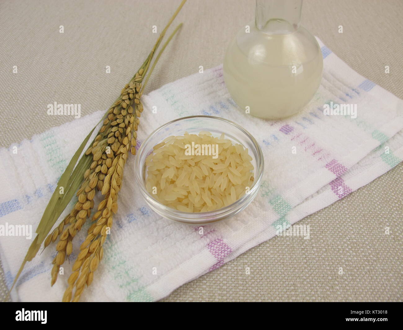 rice water in a bottle for body care Stock Photo