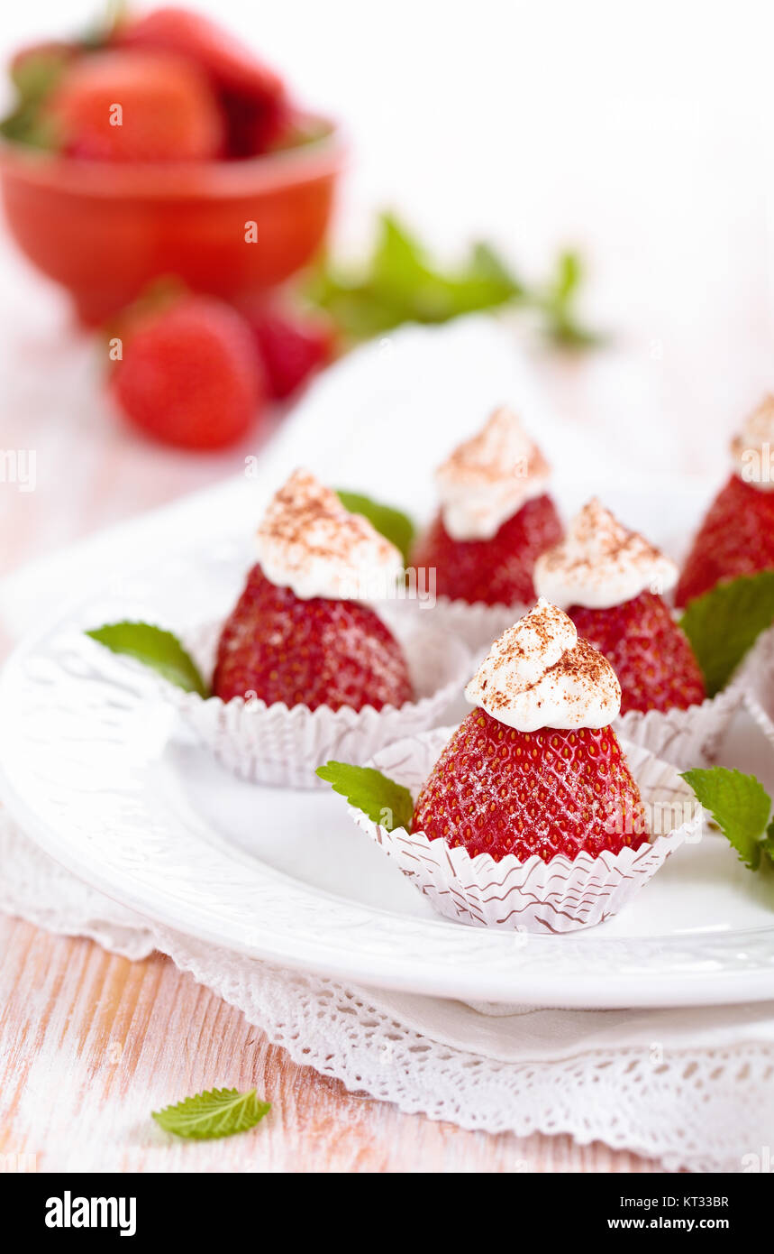 Strawberry dessert with mint. Stock Photo