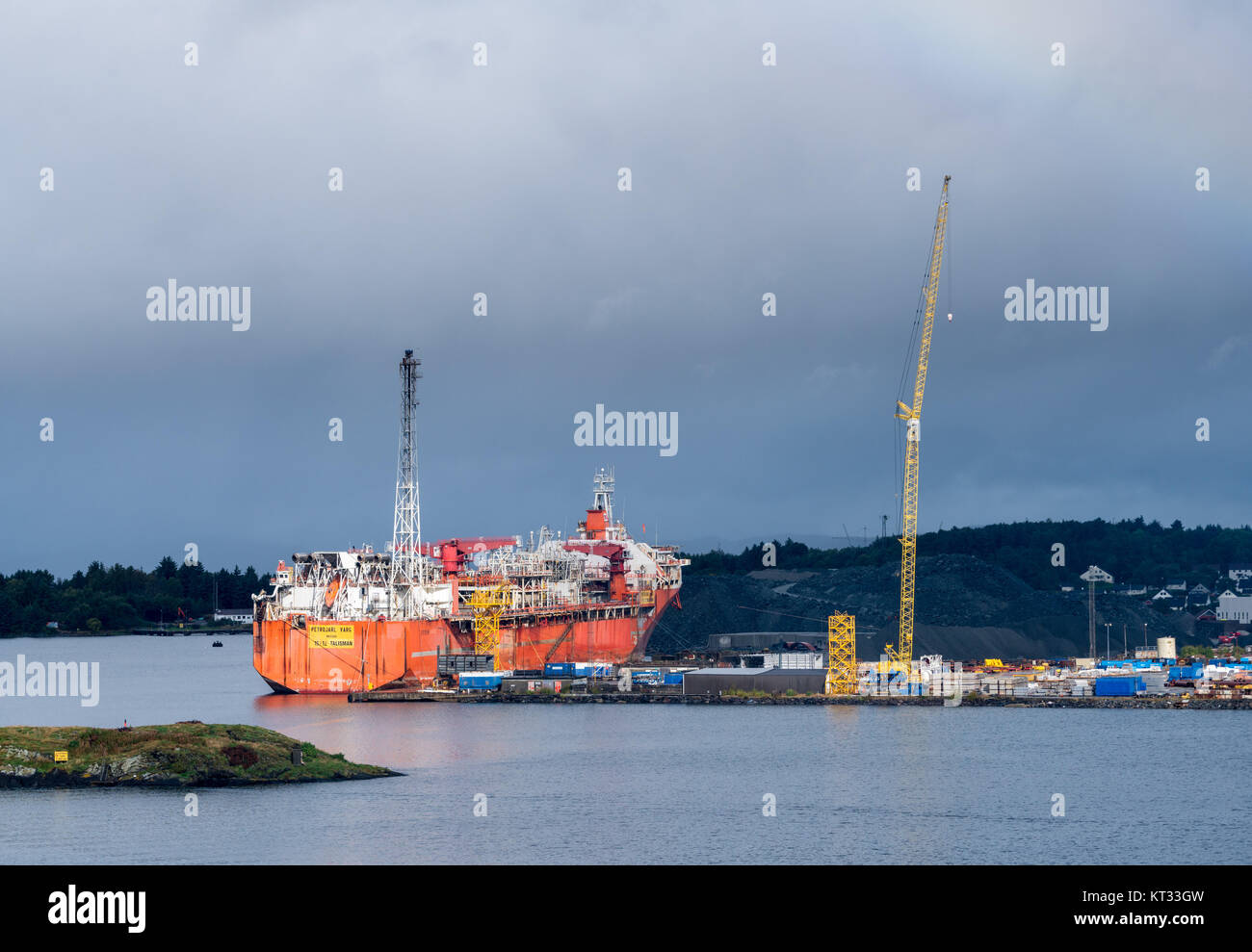 Oil rig construction ship in Stavanger Harbor Stock Photo
