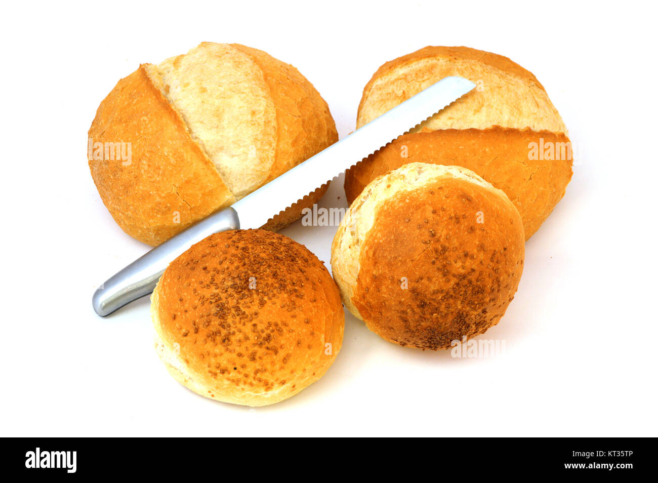 cut bread with knife Stock Photo Alamy