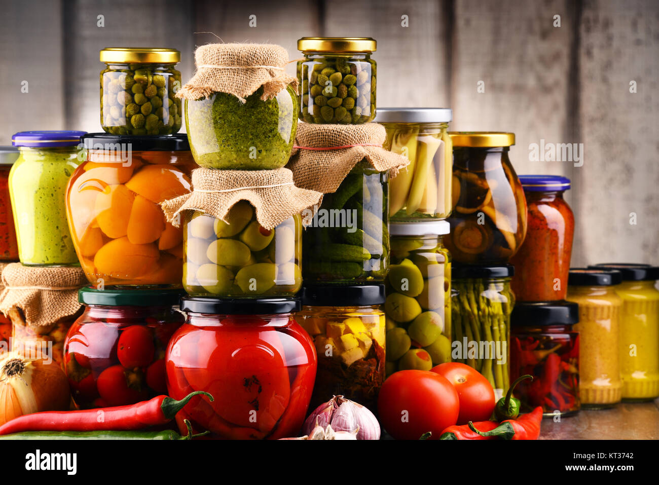 Jars with variety of pickled vegetables Stock Photo Alamy