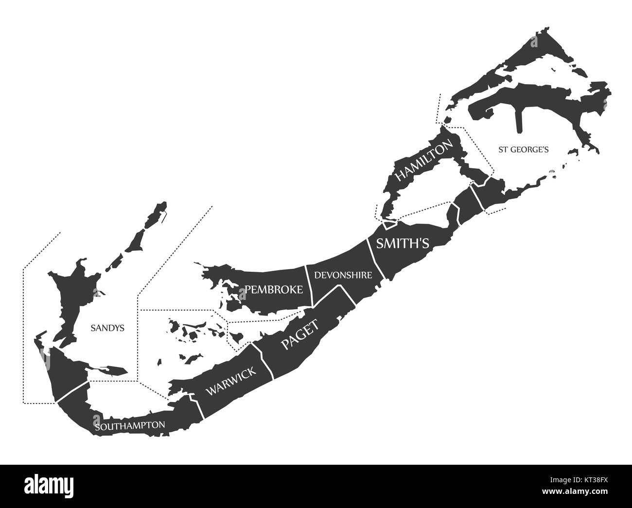 Bermuda Map labelled black illustration Stock Photo