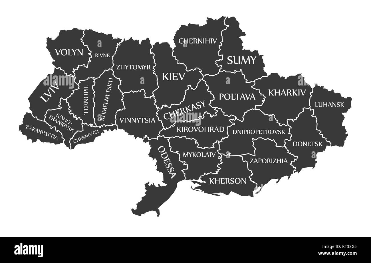 Ukraine Map labelled black illustration Stock Photo