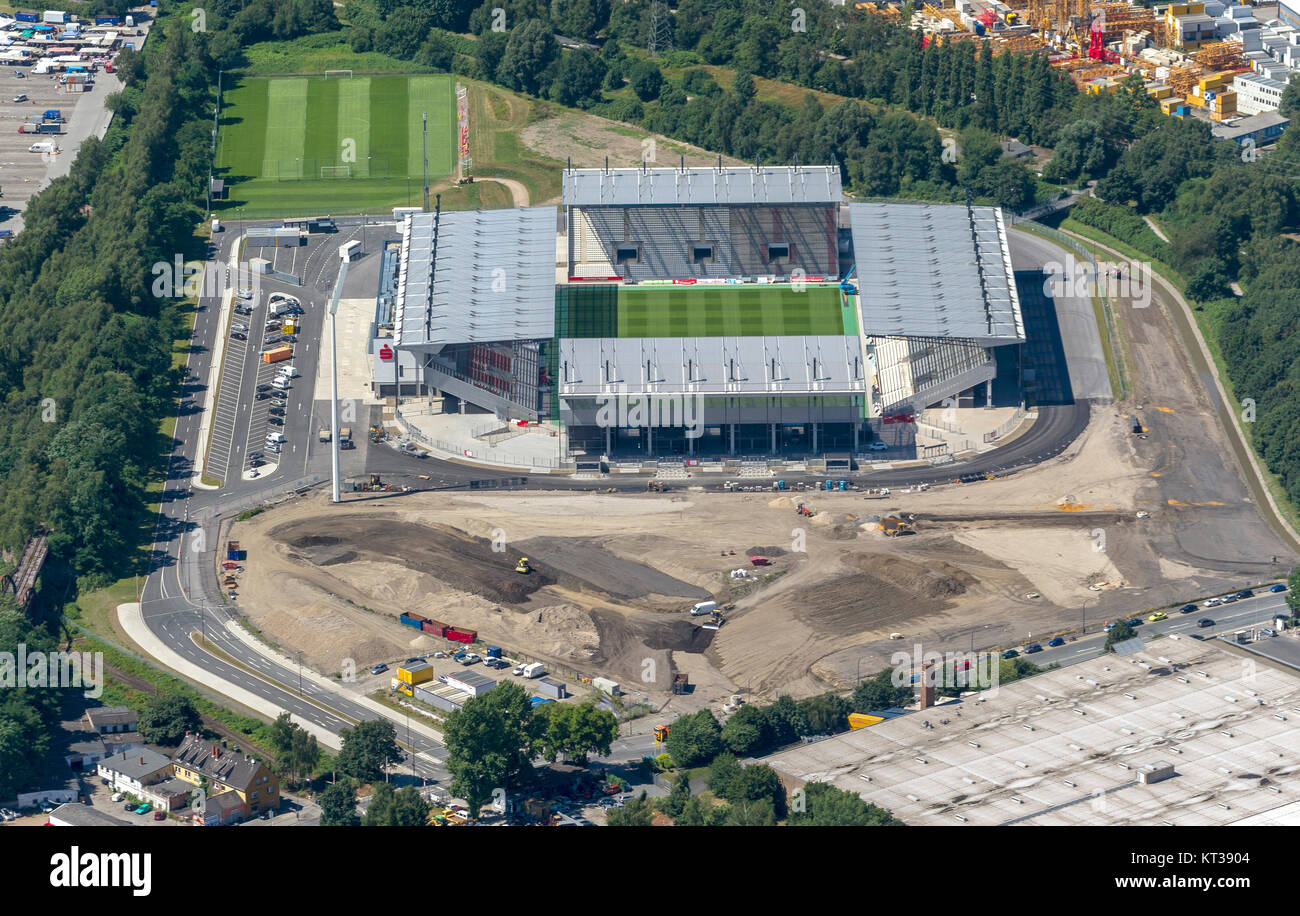 RWE Stadium, Red-White-Essen Stadium, from the Georg Melches Stadium Hafenstraße is nothing to see, aerial view of Essen, Essen, Ruhr Area, North Rhin Stock Photo