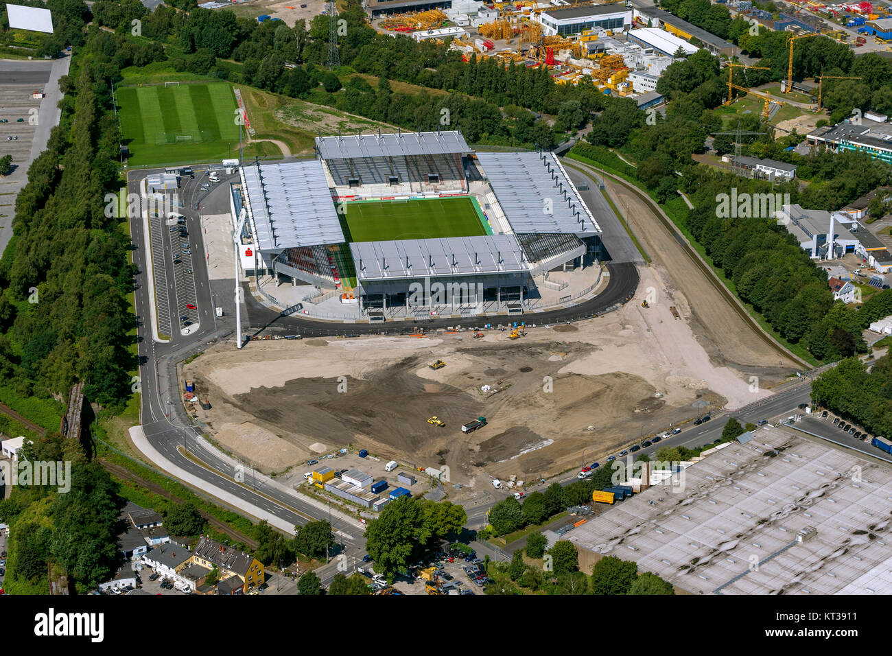 Rot-Weiss-Essen Stadium on the port road, Essen, Ruhr, Nordrhein-Westfalen, Germany, Europe, Aerial view, Essen, Ruhr, Nordrhein-Westfalen, Germany, E Stock Photo