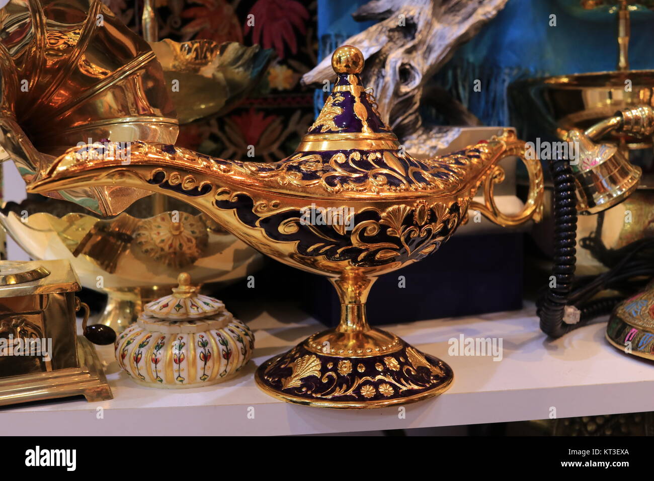 Antique artisanal Aladdin Arabian nights genie style oil lamp Stock Photo