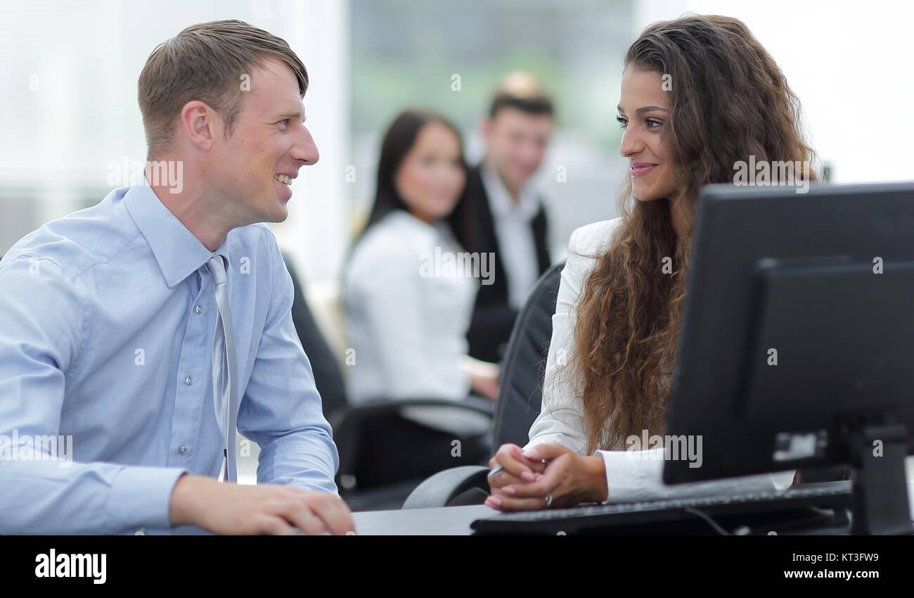 Manager and employee discuss work problem Stock Photo Alamy