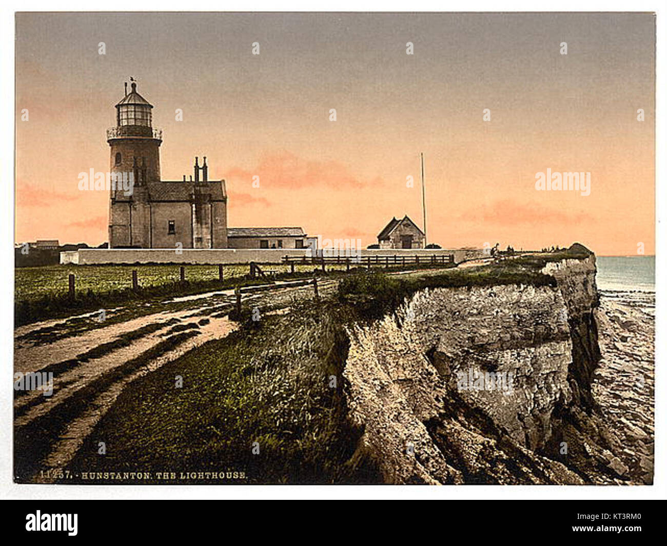 Hunstanton Lighthouse is located on the Norfolk coast in England. It ...