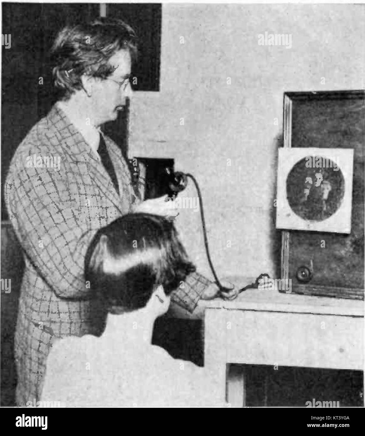 John Logie Baird and television receiver Stock Photo