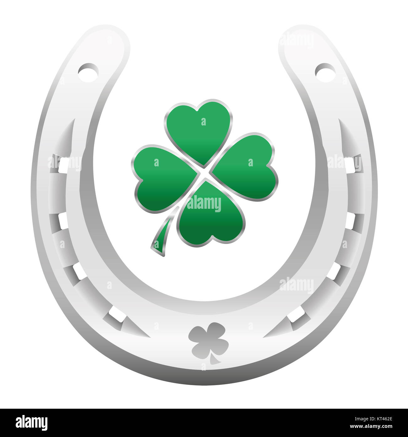 Lucky symbols - horseshoe and clover leaf to attain luck, happiness, success, health, wealth, fortune and prosperity next year. Stock Photo