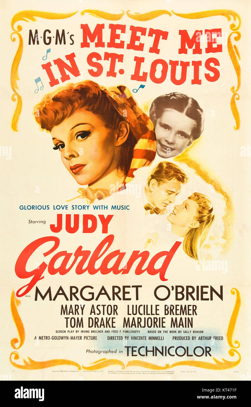 Poster for the 1944 film 'Meet Me in St. Louis', showcasing the musical's artistic design and its significance in American cinema history. Stock Photo