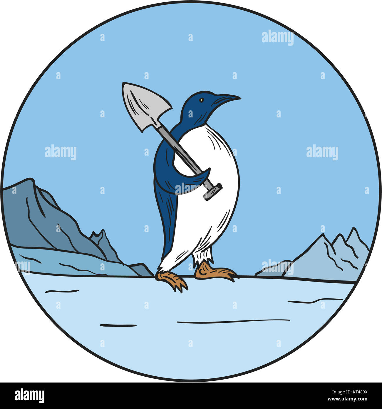 Emperor Penguin Shovel Antartica Circle Mono Line Stock Photo Alamy