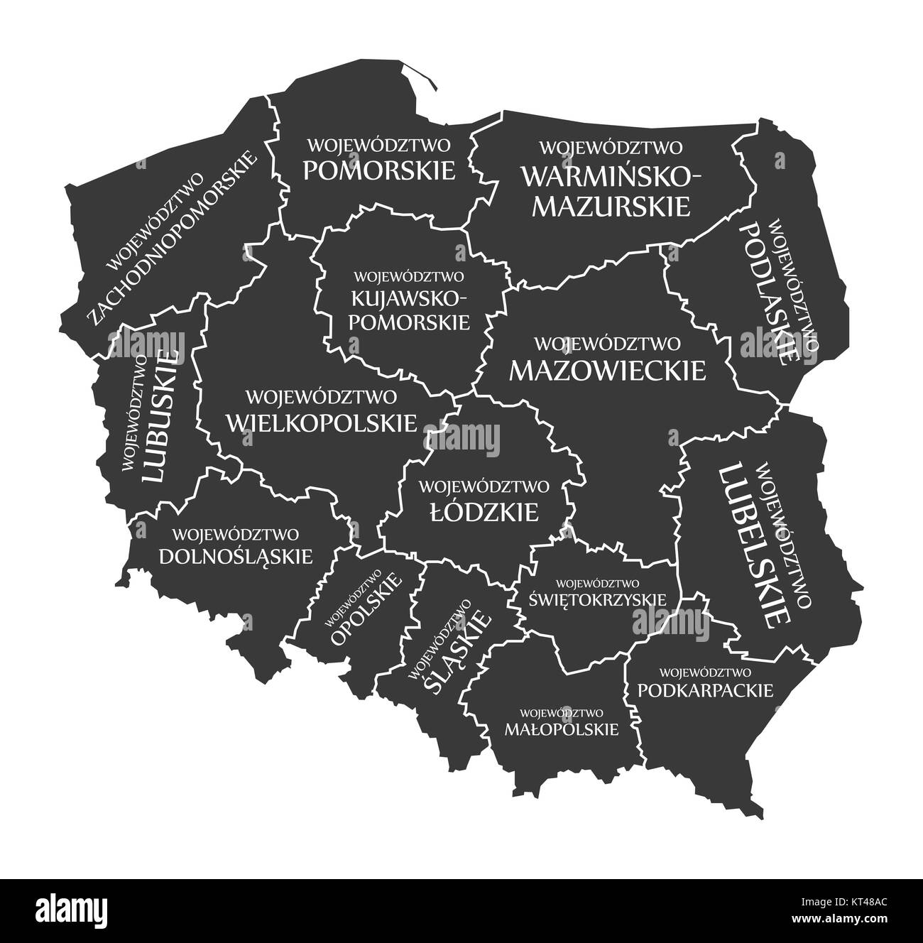Poland Map labelled black illustration in polish language Stock Photo