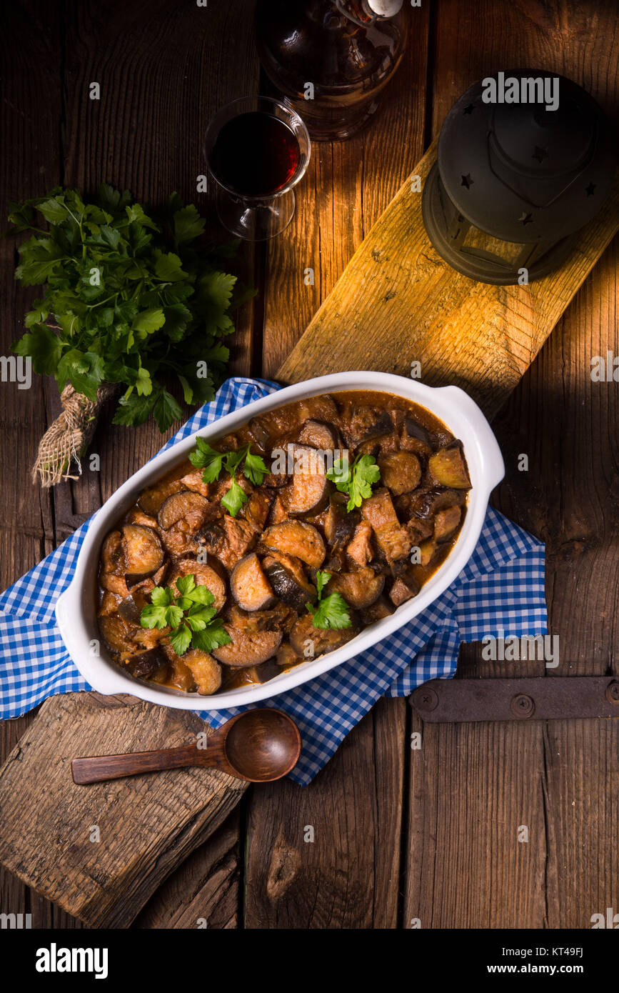 eggplant casserole - melitzana me kreas Stock Photo - Alamy