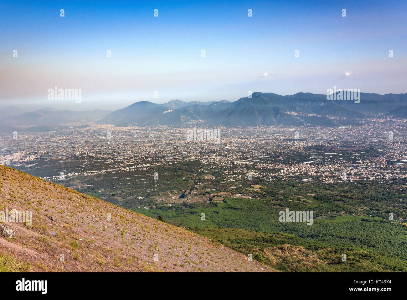 Foggy view of towns south of Mount Vesuvius, Italy Stock Photo