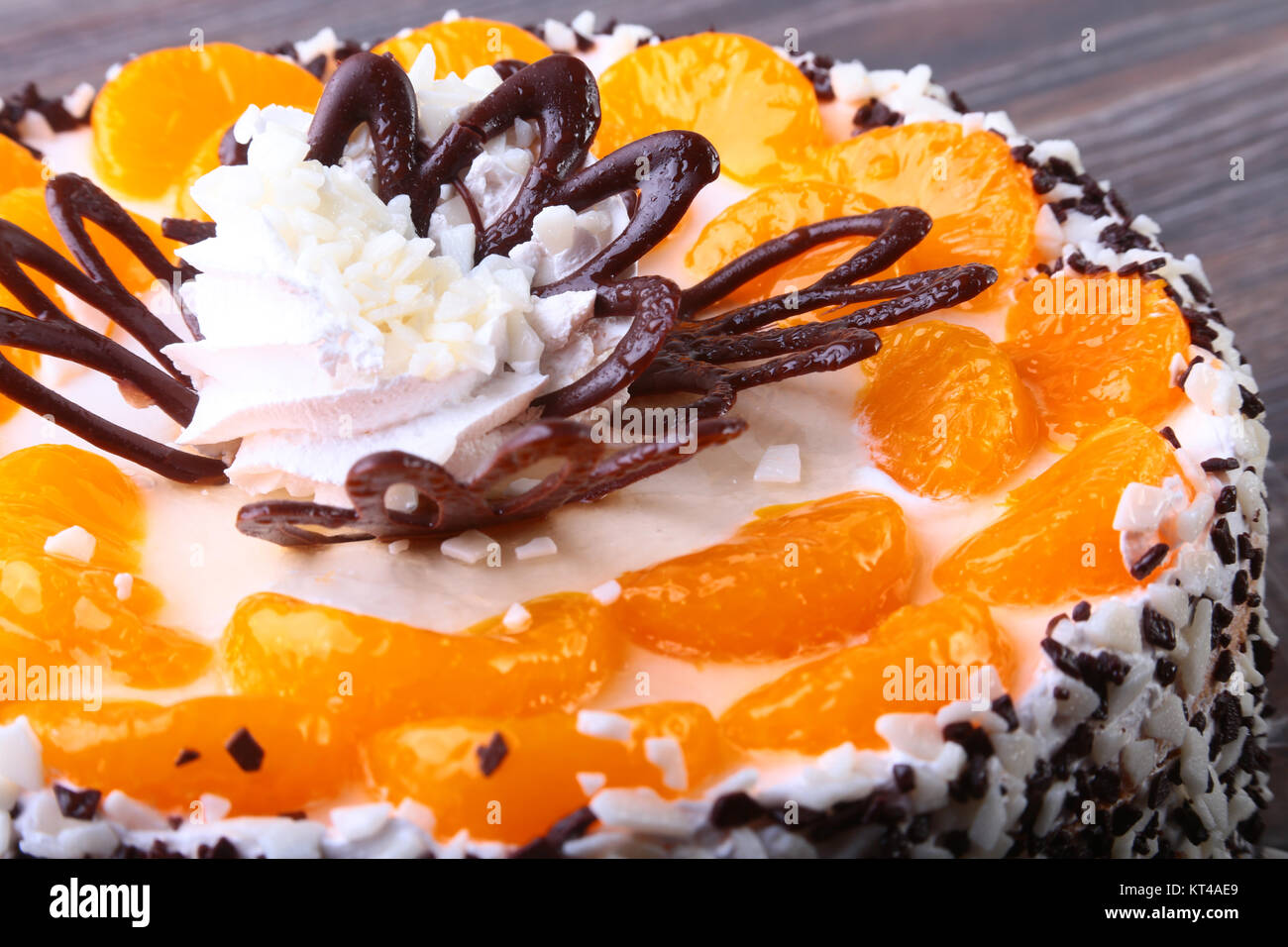 Lovely homemade chocolate cake decorated with mandarins Stock Photo Alamy