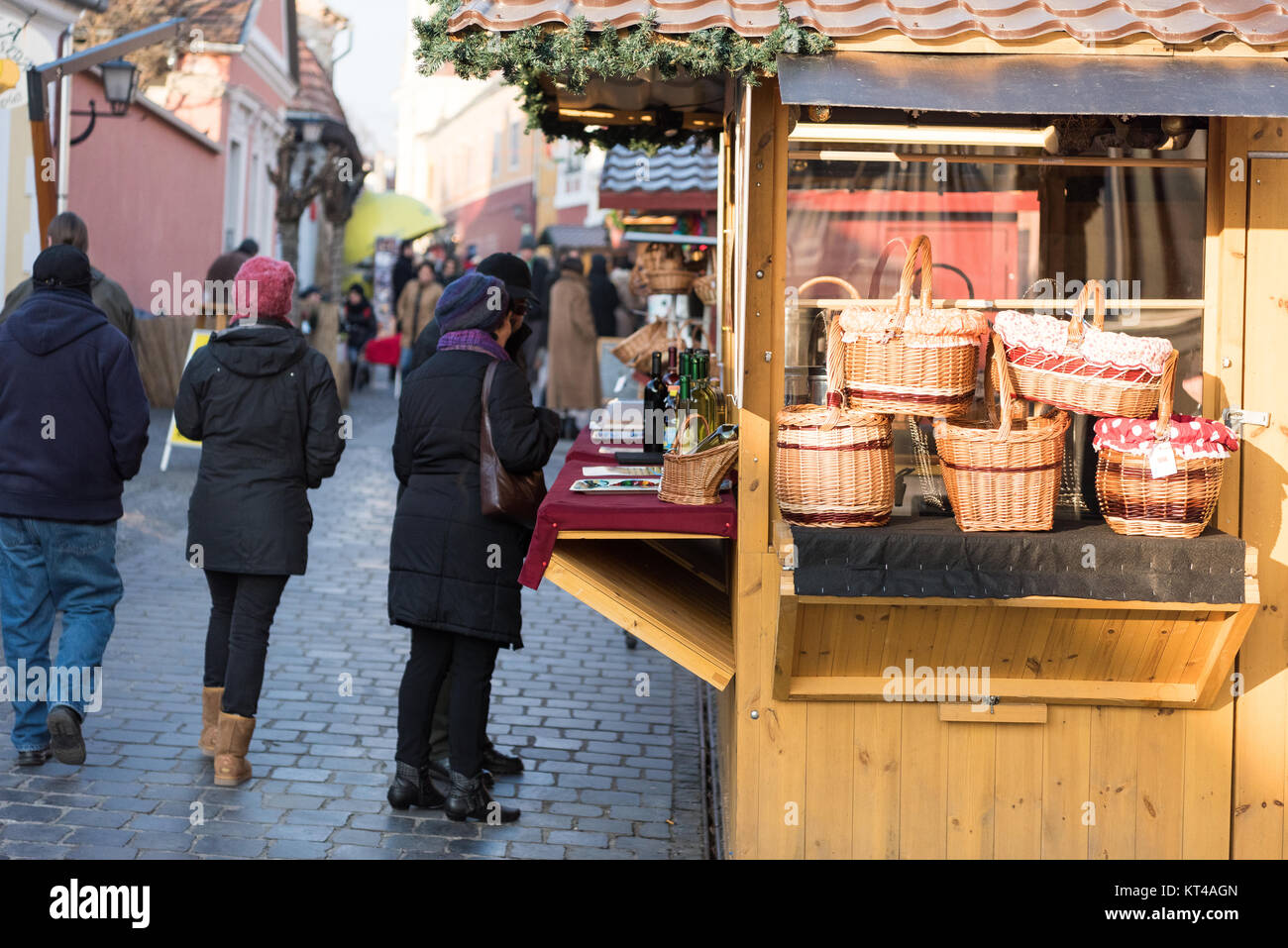 Christmas market kiosk in Szentendre small town along Danube river