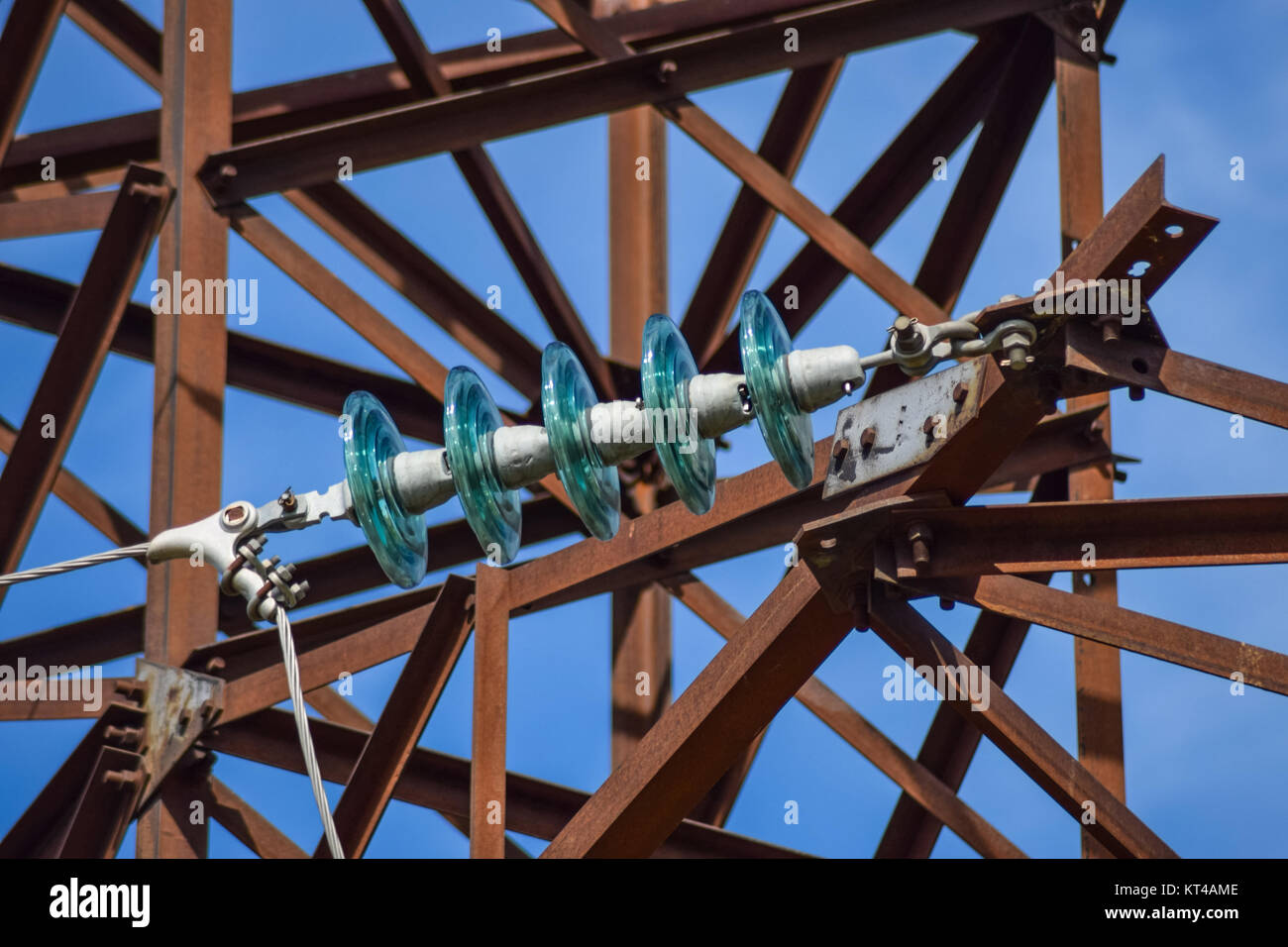 Glass prefabricated high voltage insulators on poles high-voltage Stock ...