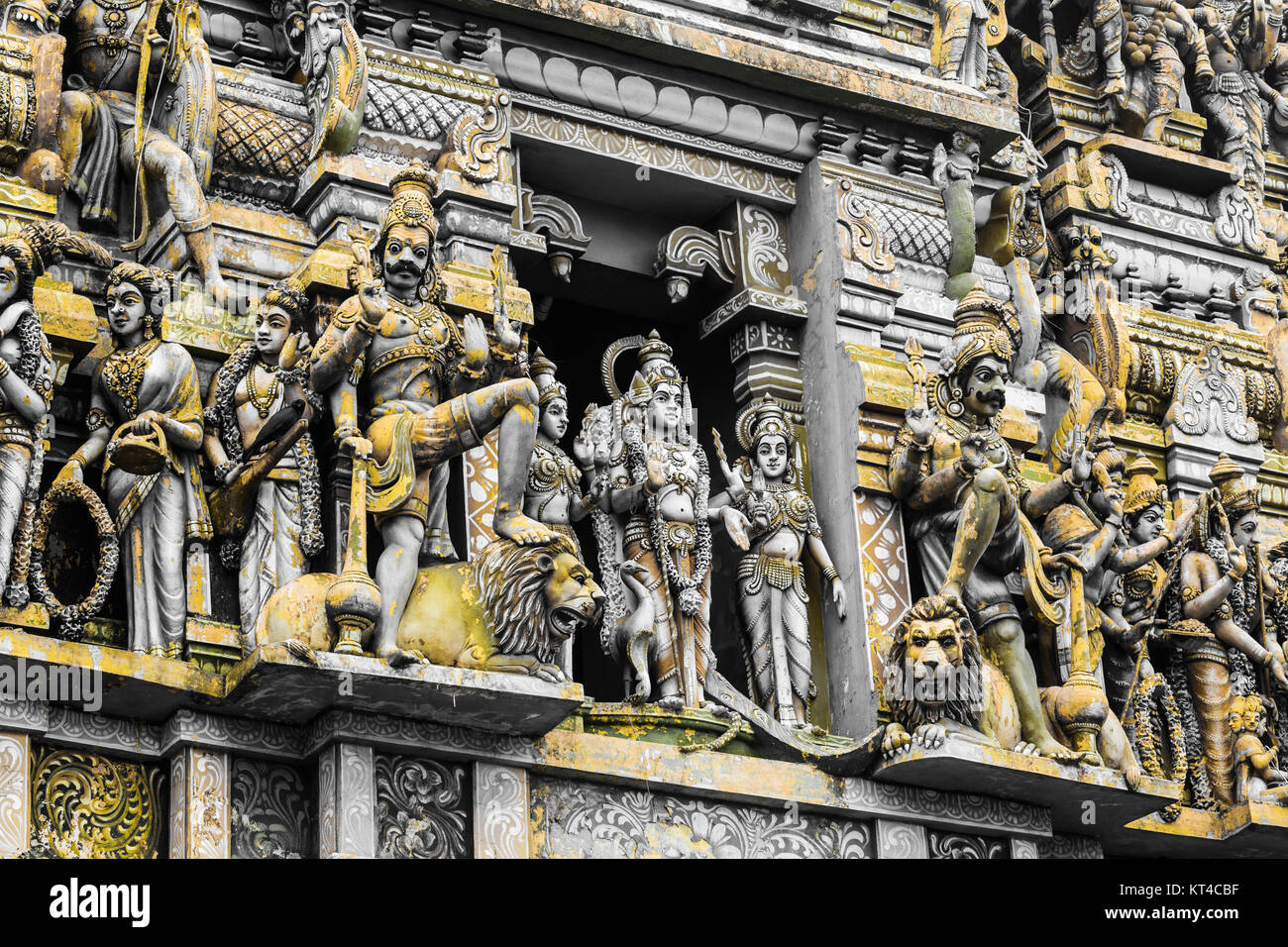 Closeup details on the tower of a Hindu Temple dedicated to Lord Shiva in Colombo, Sri Lanka. Stock Photo