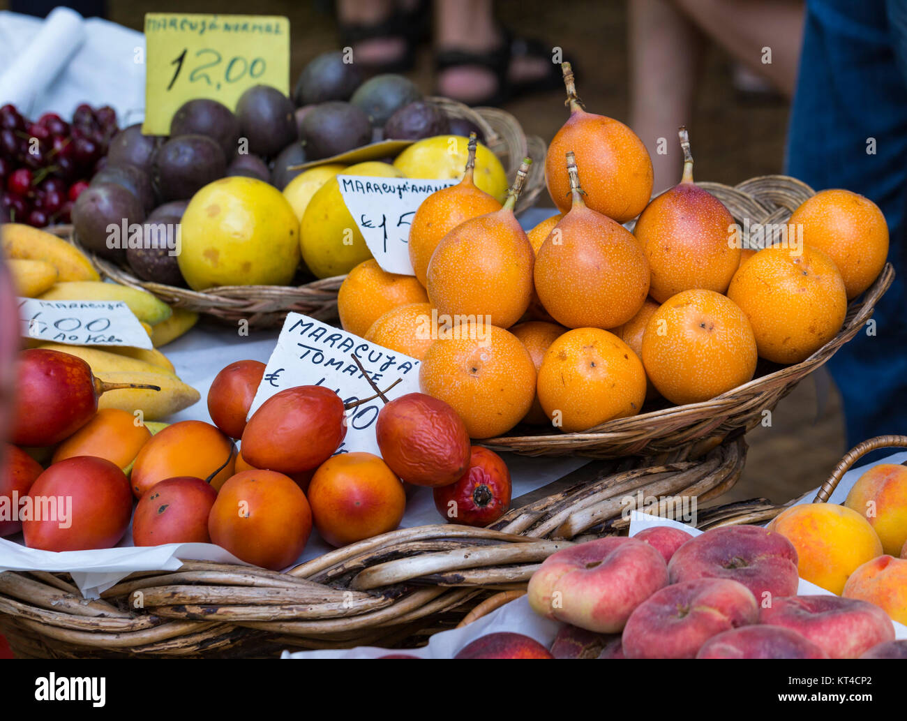 Fresh exotic fruits in Mercado Dos Lavradores. Funchal, Madeira Stock