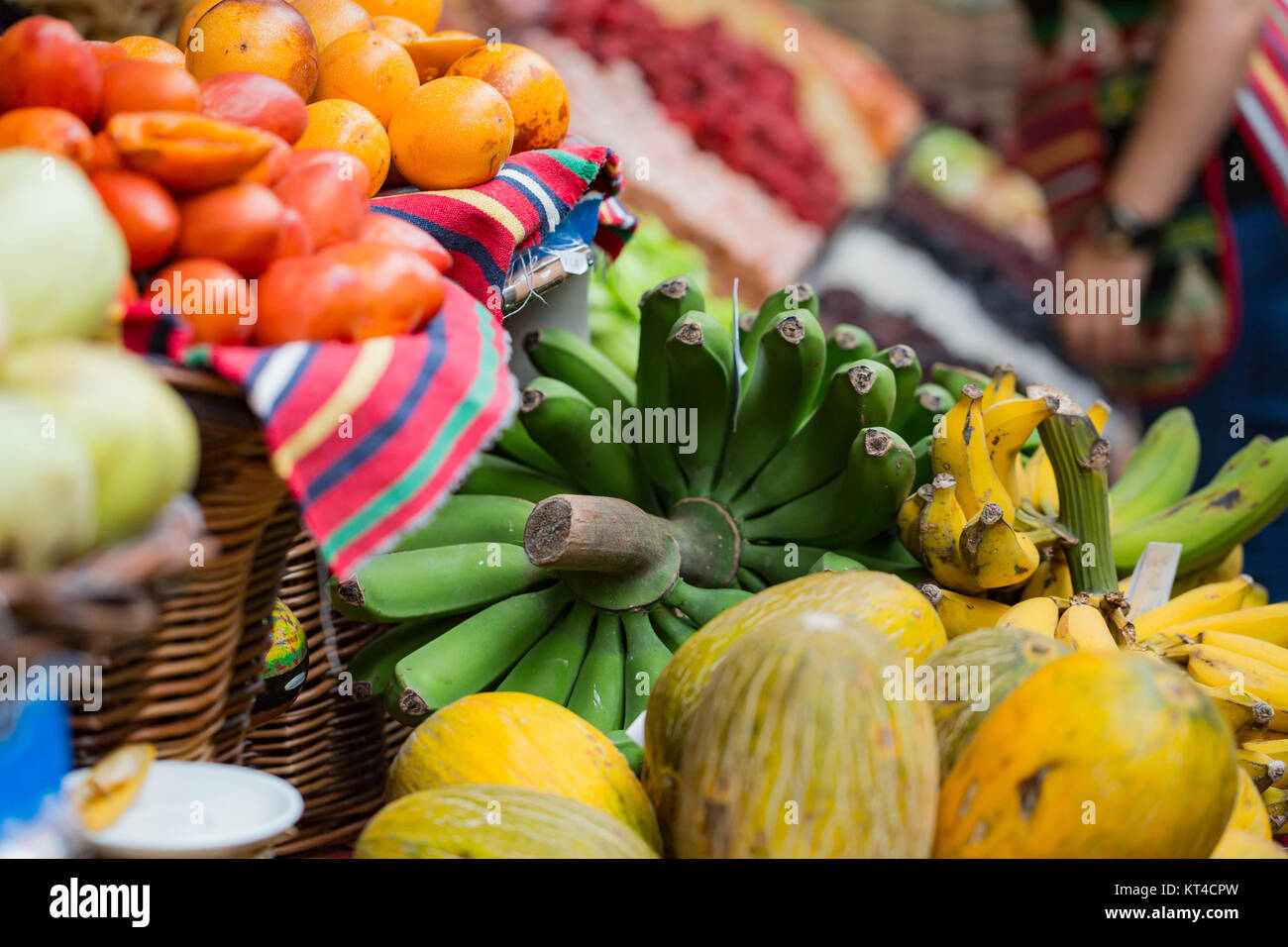 A lot of tropical fruits in outdoor market Stock Photo