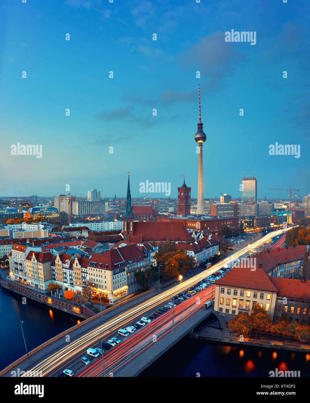 Skyline Of Berlin in Germany with TV Tower, Berlin Town Hall and a busy ...