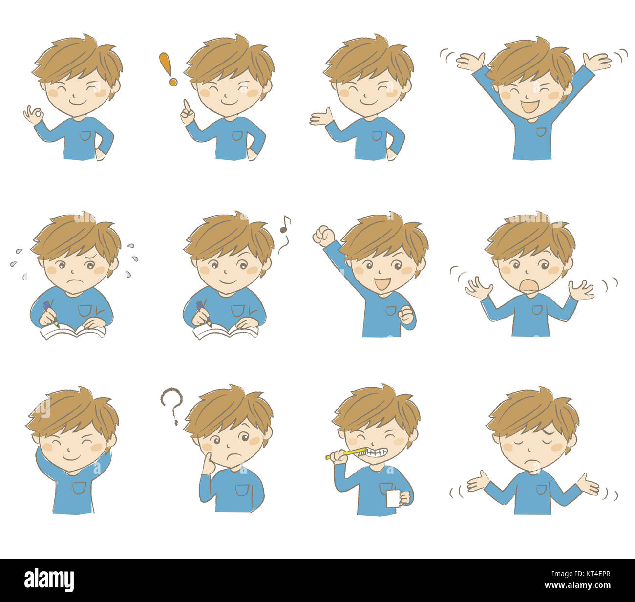 Young boy with various poses and emotions Stock Photo