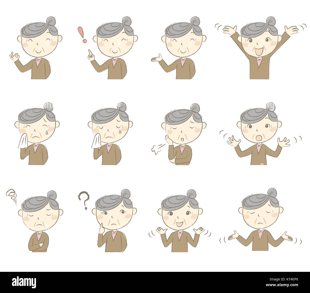 Senior lady with various poses and emotions Stock Photo