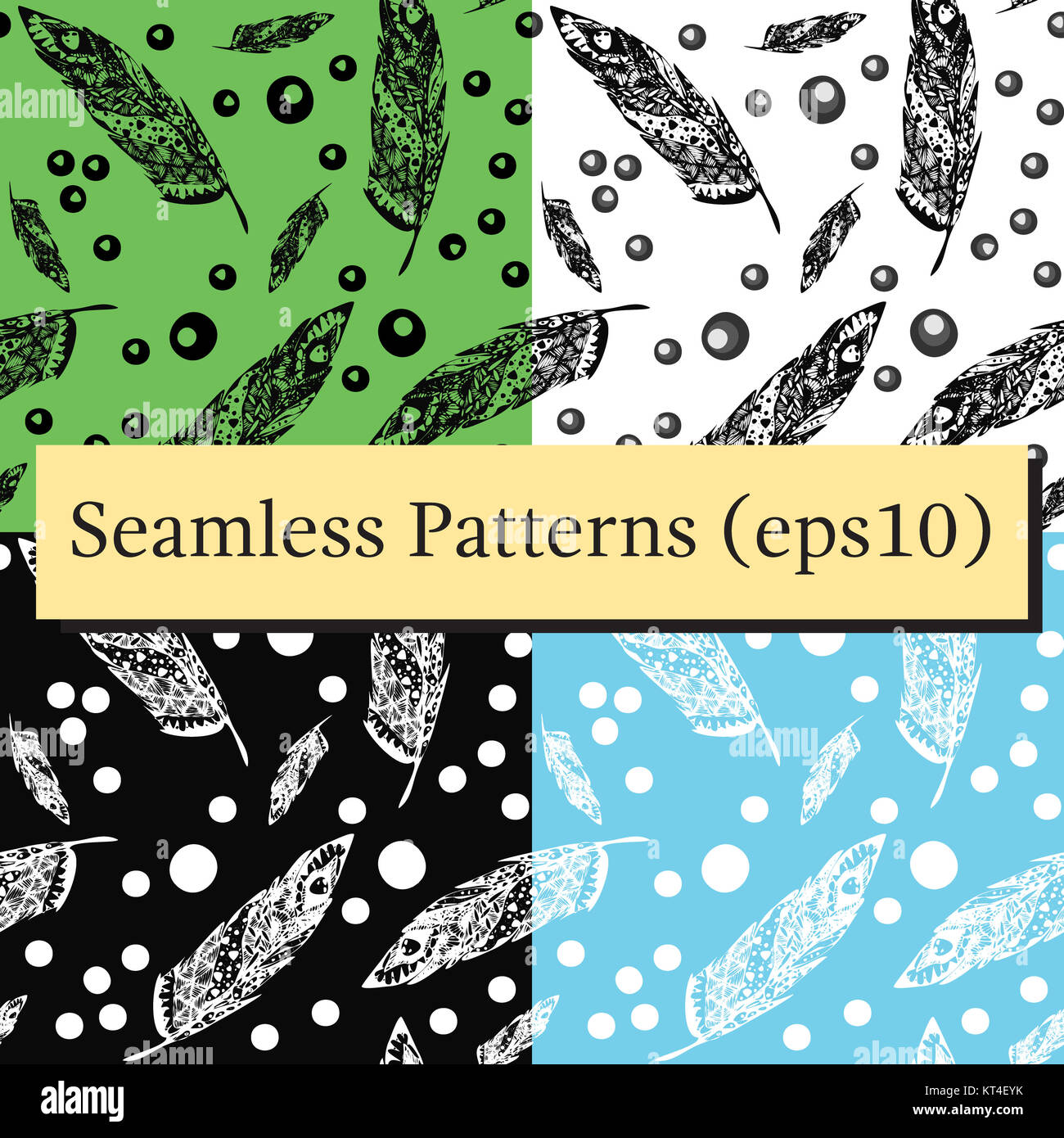 Hand drawn doodle zentangle feather set isolated from background ...