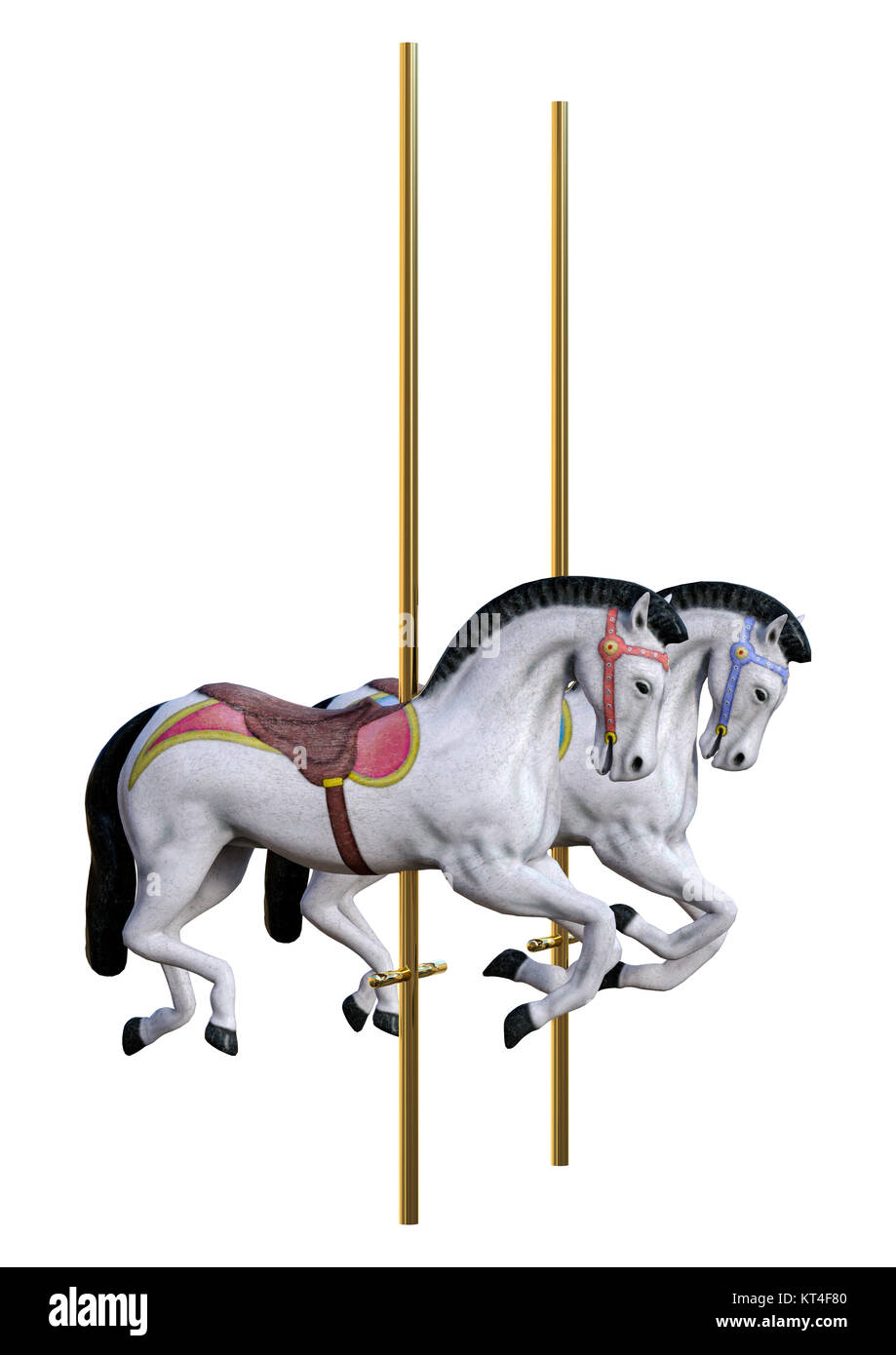 3D Rendering Carousel Horses on White Stock Photo